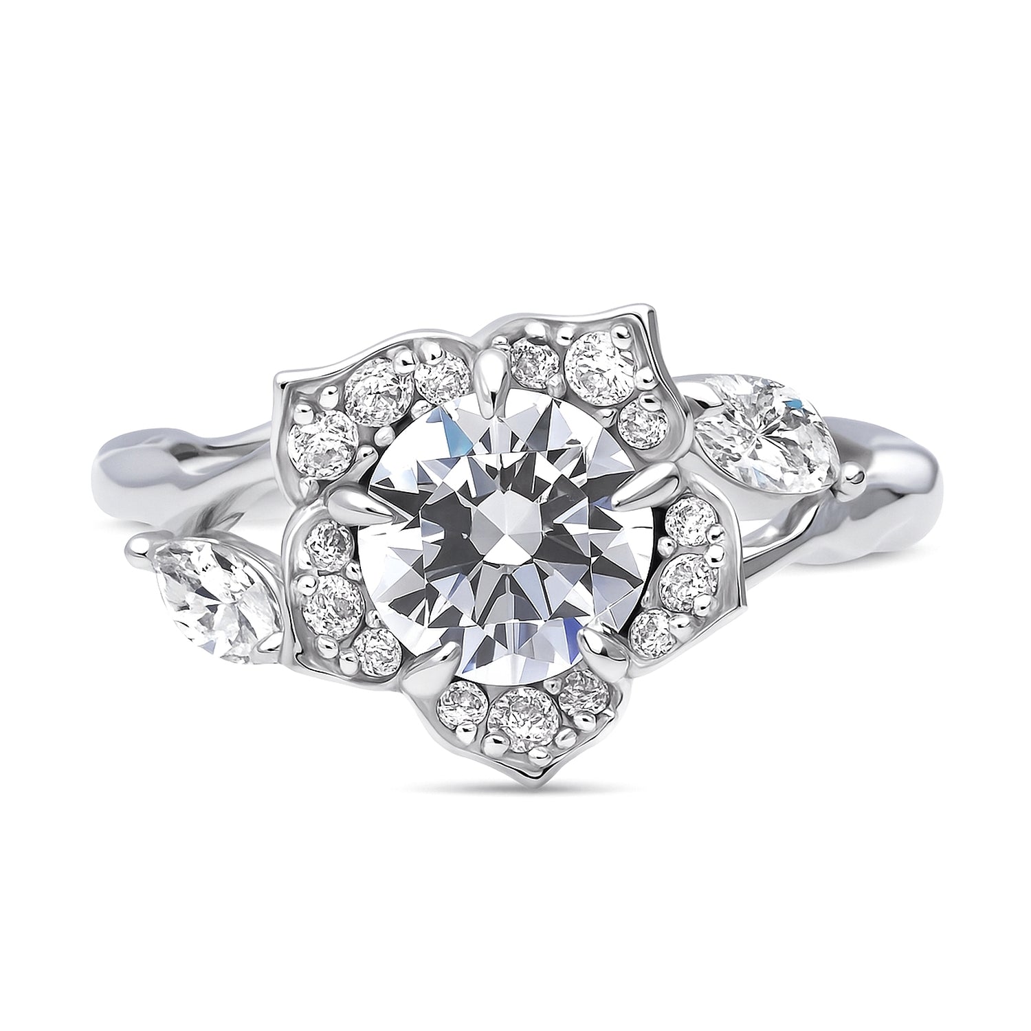 Flower Halo CZ Ring in Sterling Silver