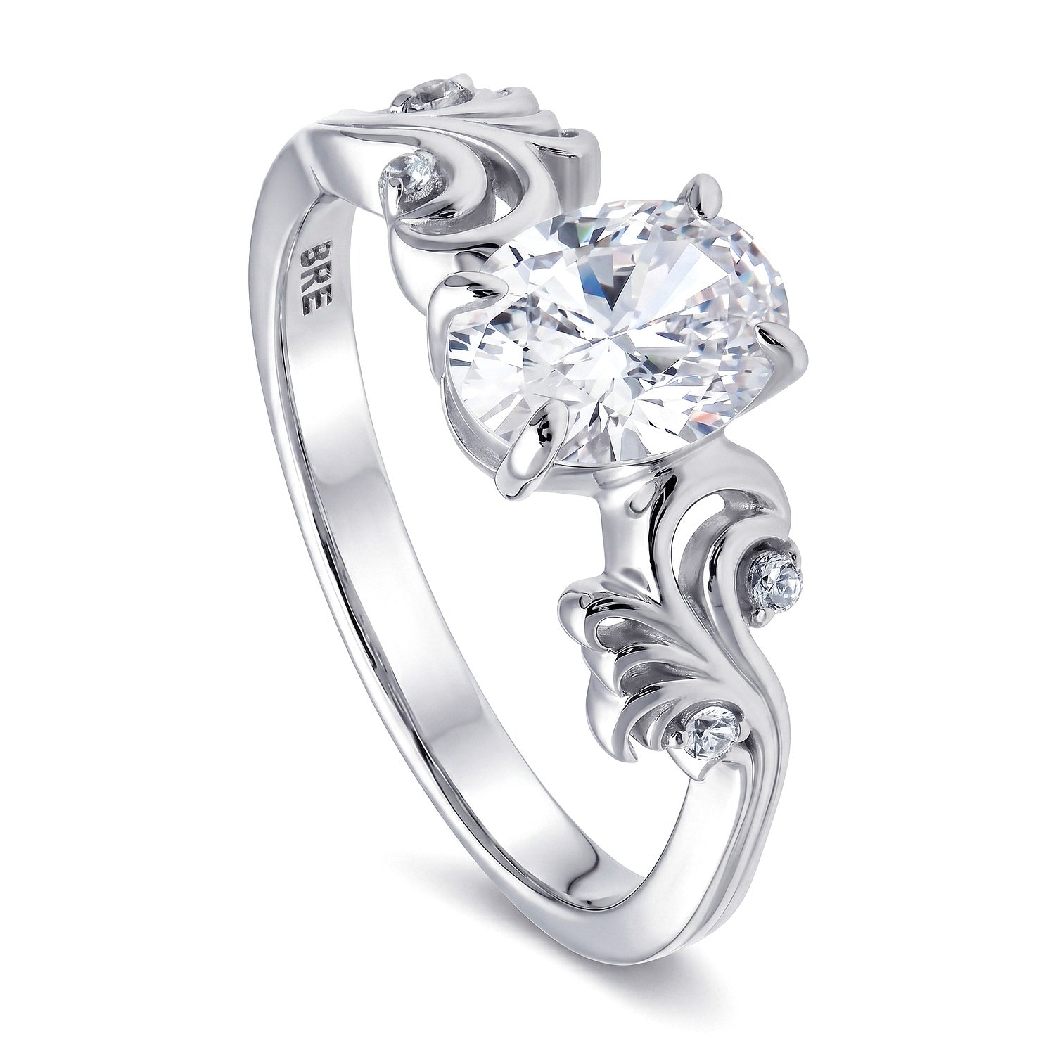 Solitaire Filigree Flower 1.2ct Oval CZ Ring in Sterling Silver