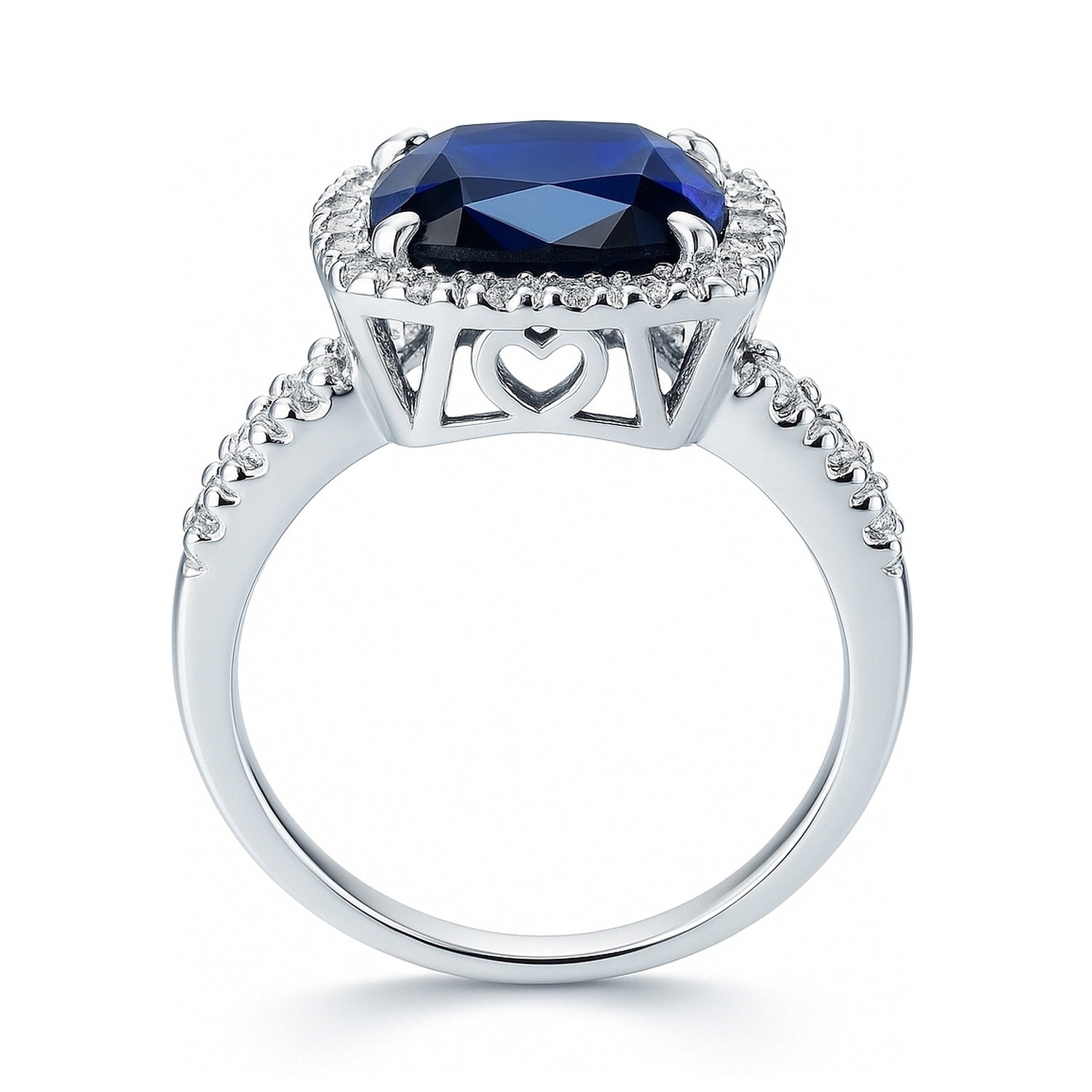 Halo Sapphire-Blue Cushion CZ Ring in Sterling Silver