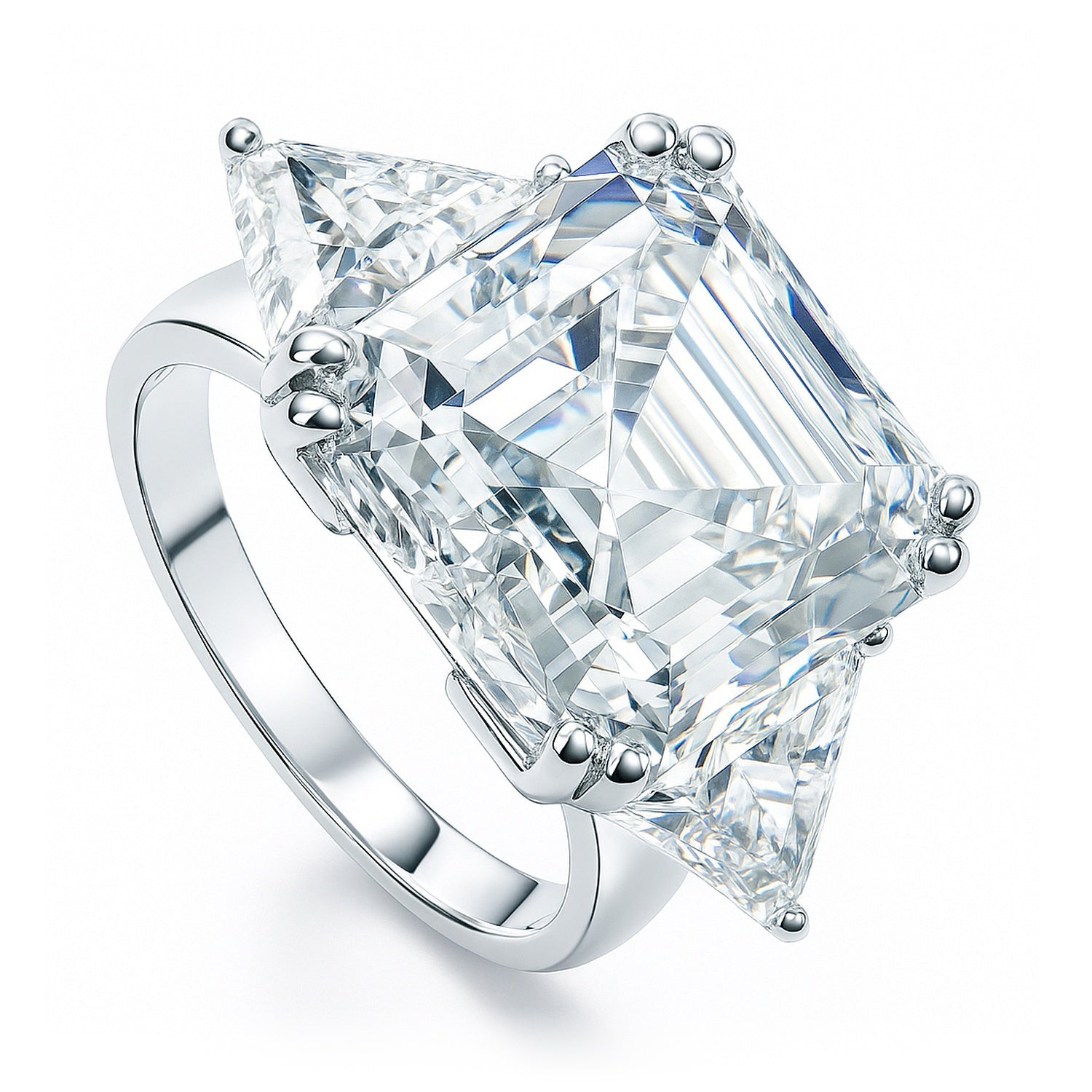 3-Stone 12.6ct Asscher CZ Ring in Sterling Silver