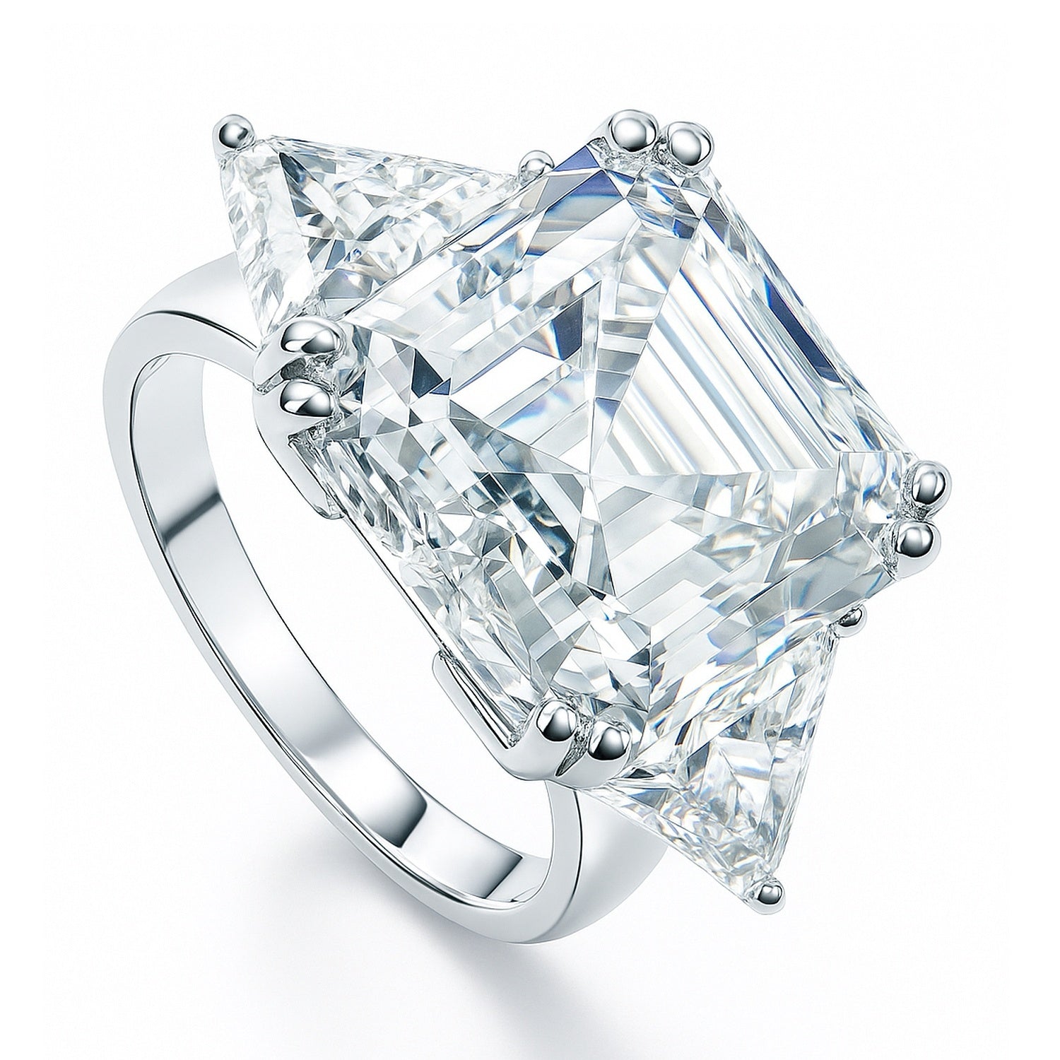 3-Stone 12.6ct Asscher CZ Ring in Sterling Silver