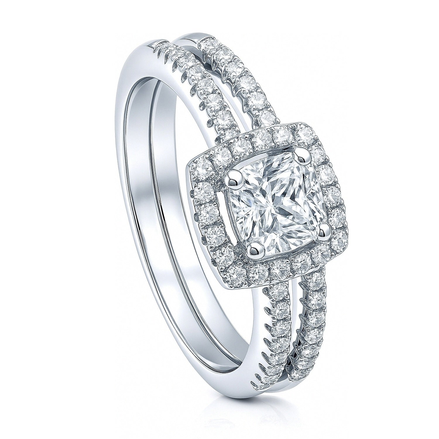 Halo Cushion CZ Ring Set in Sterling Silver