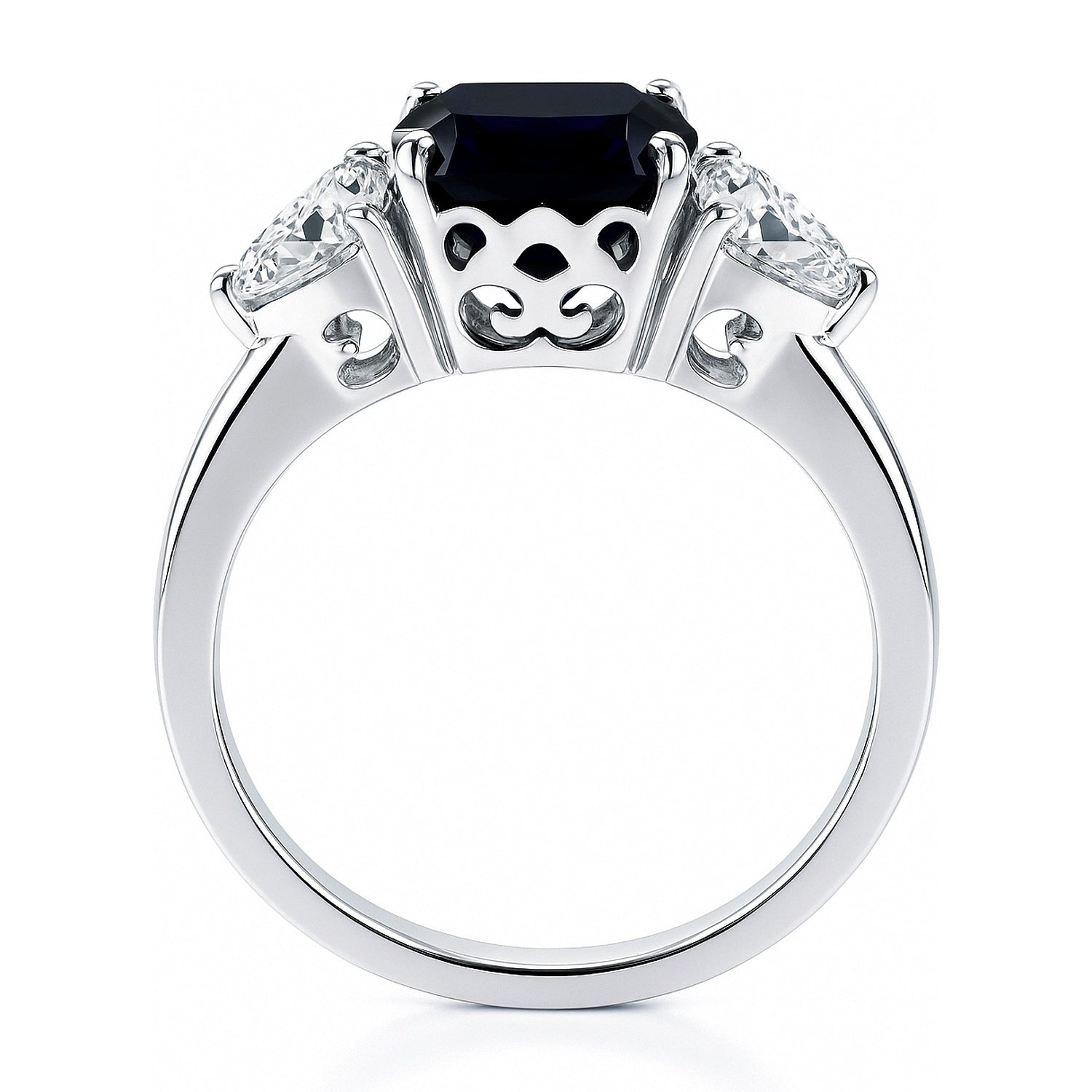 3-Stone 3ct Sapphire-Blue Cushion CZ Ring in Sterling Silver