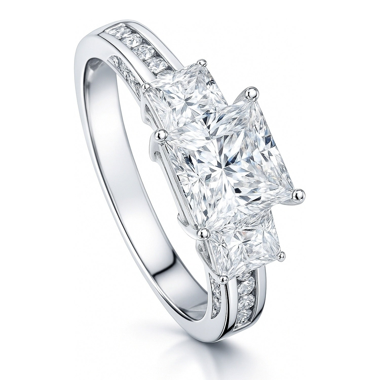 3-Stone 1.6ct Princess CZ Ring in Sterling Silver