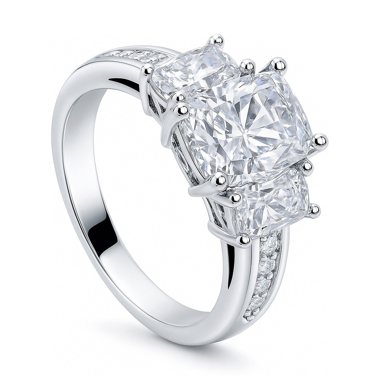 3-Stone 2.6ct Cushion CZ Ring in Sterling Silver