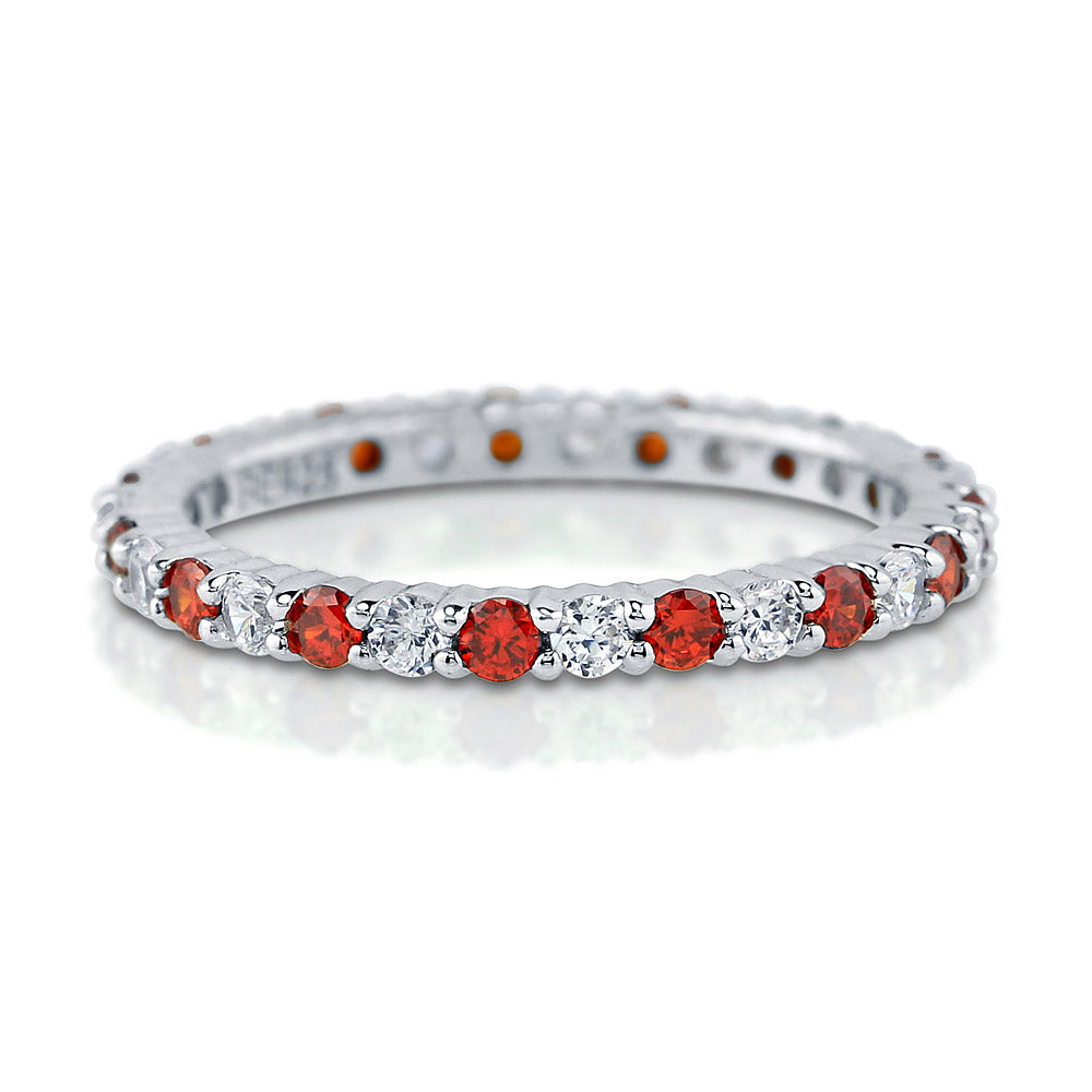 Simulated Garnet Pave Set CZ Stackable Eternity Ring in Sterling Silver, 1 of 4
