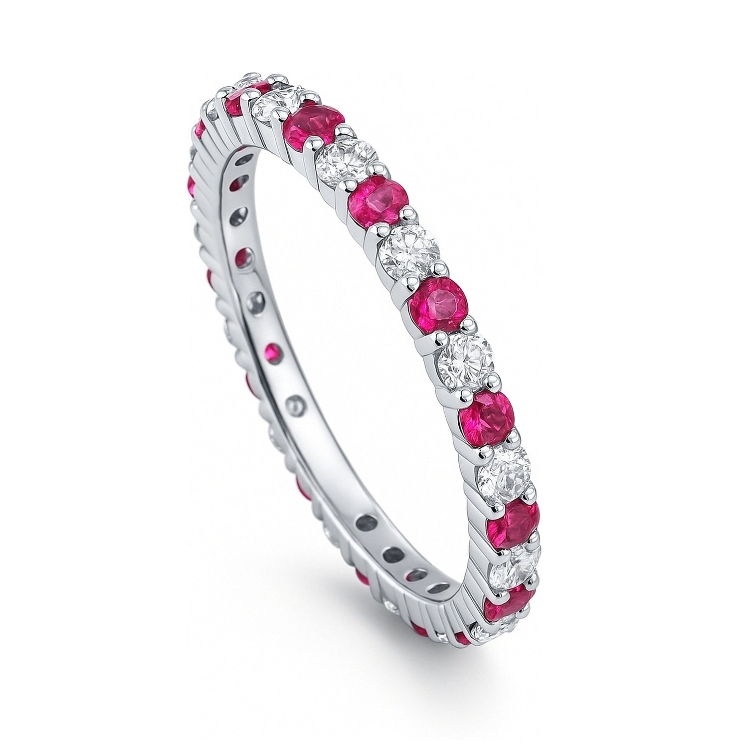 Ruby-Red Pave CZ Eternity Ring in Sterling Silver