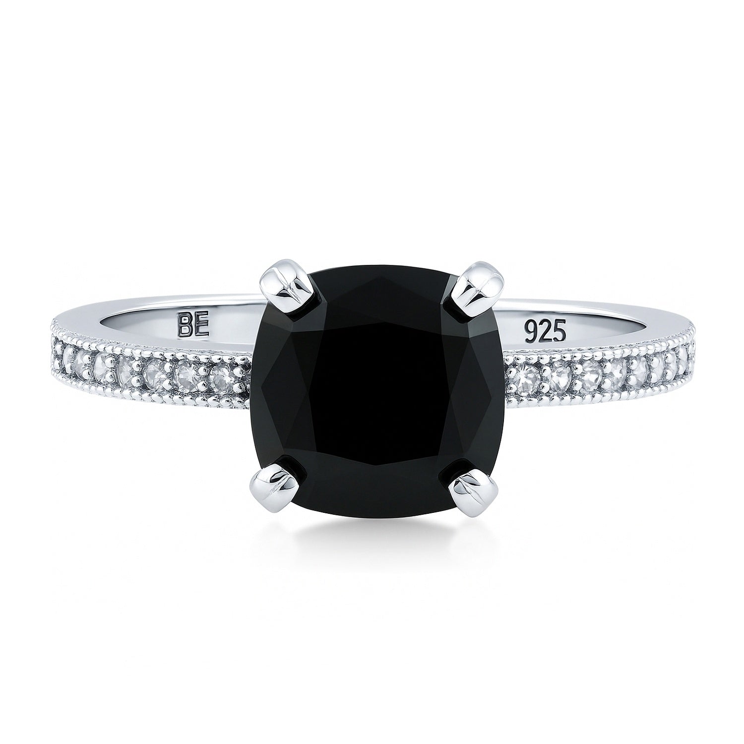 Sterling Silver Solitaire 3ct Black Cushion Cut CZ Ring – BERRICLE Sterling Silver Solitaire 3ct Black Cushion Cut CZ Ring – BERRICLE