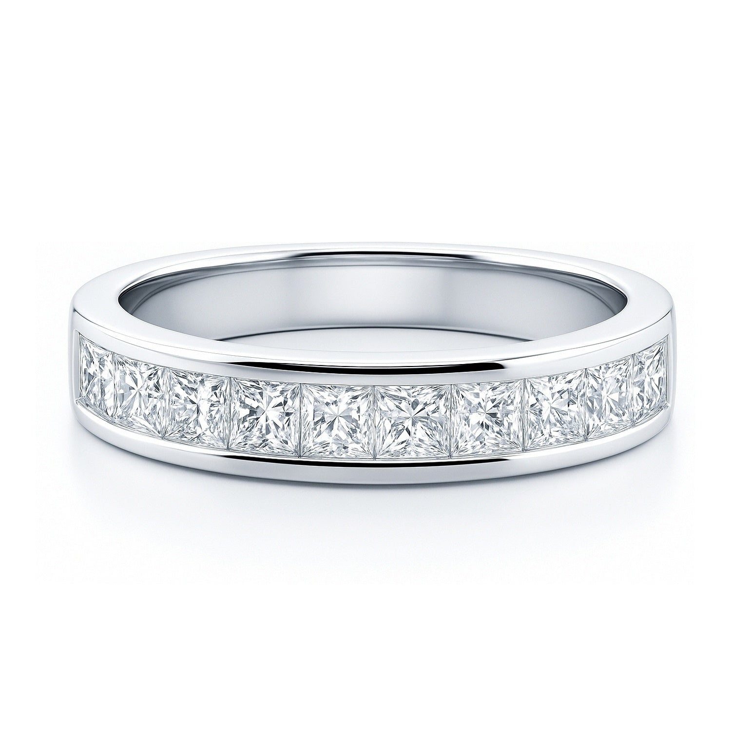 Sterling Silver Channel Set Princess CZ Half Eternity Ring