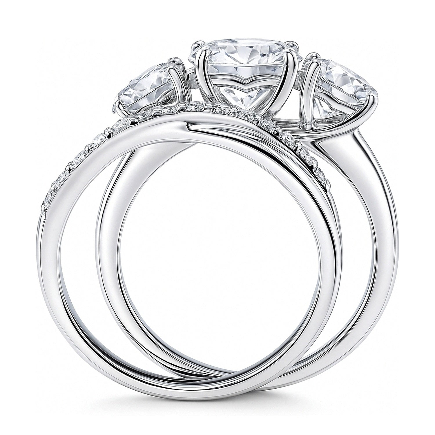 3-Stone Infinity Criss Cross 2ct CZ Ring Set in Sterling Silver