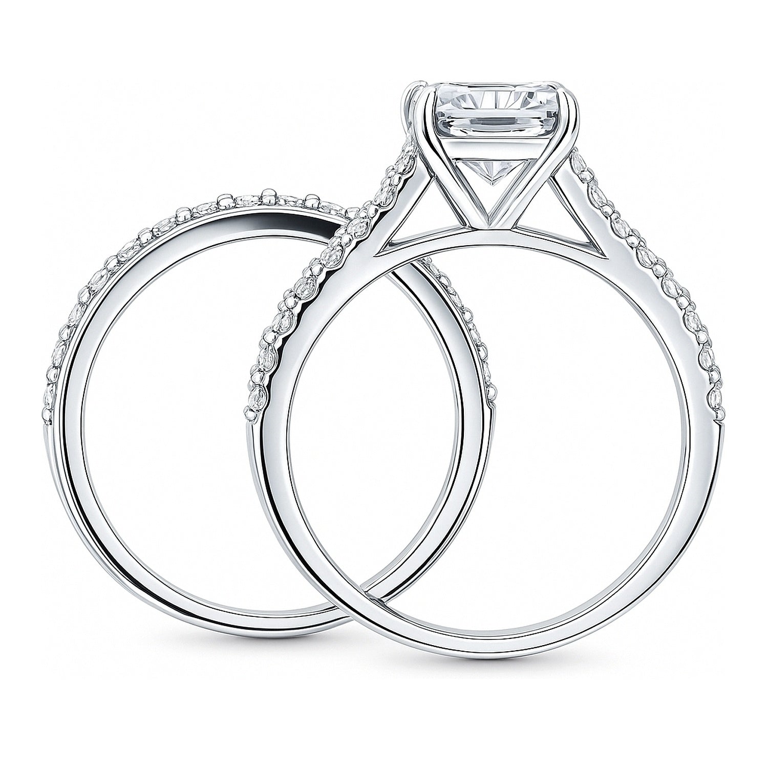 Solitaire 2.6ct Emerald Cut CZ Ring Set in Sterling Silver