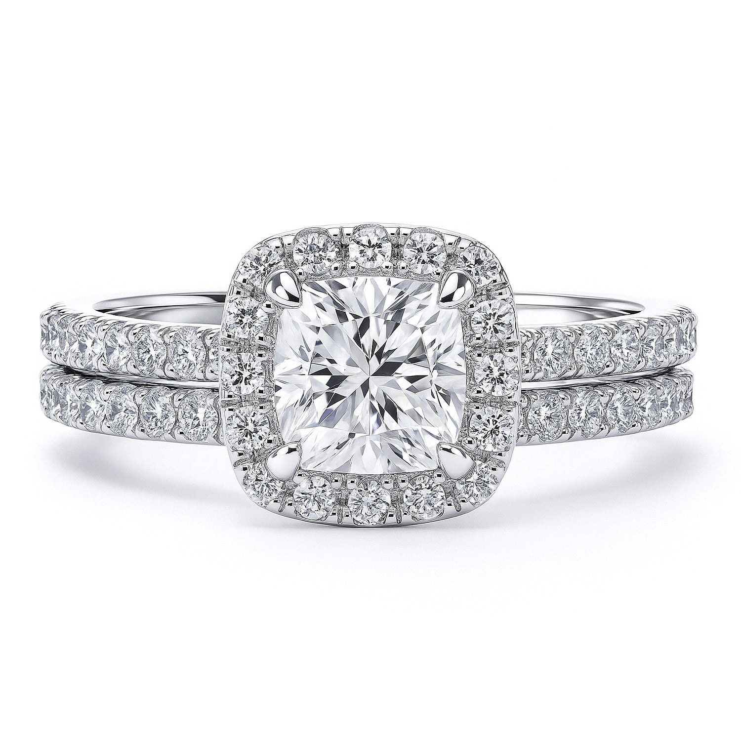 Halo Cushion CZ Ring Set in Sterling Silver