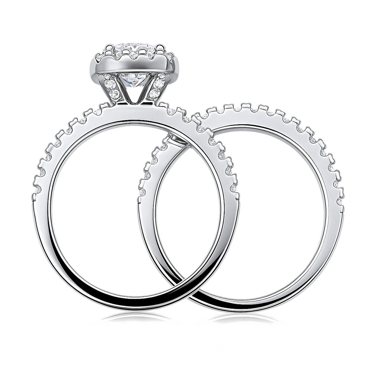 Halo Cushion CZ Ring Set in Sterling Silver