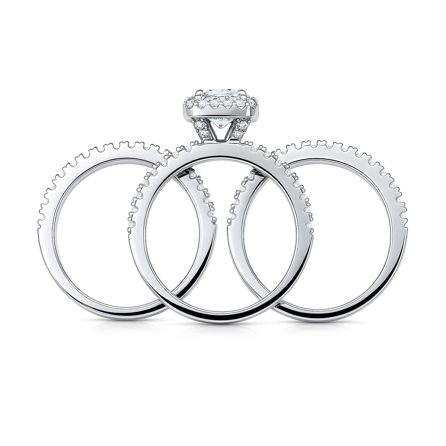 Halo Cushion CZ Ring Set in Sterling Silver