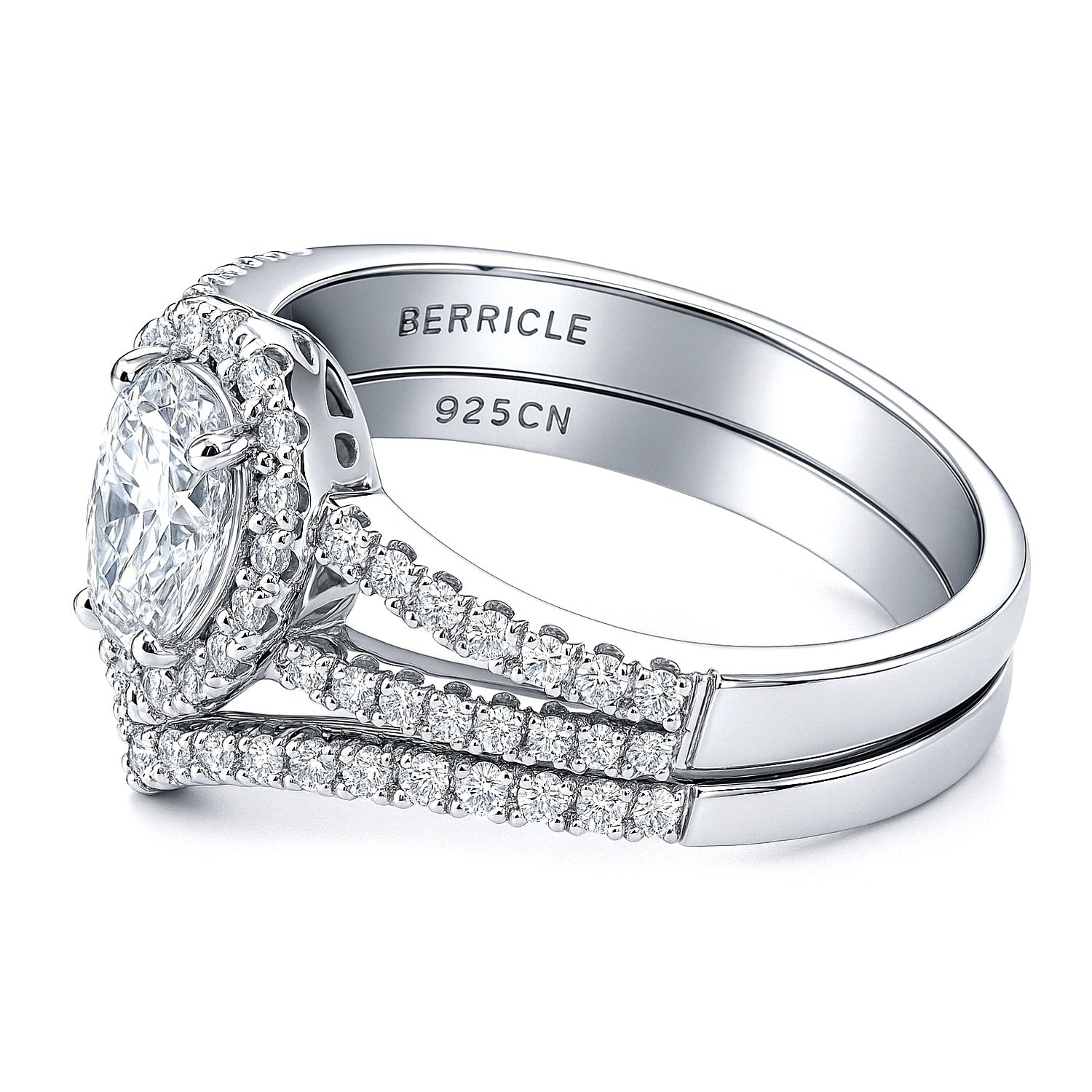 Halo Wishbone Pear CZ Split Shank Ring Set in Sterling Silver