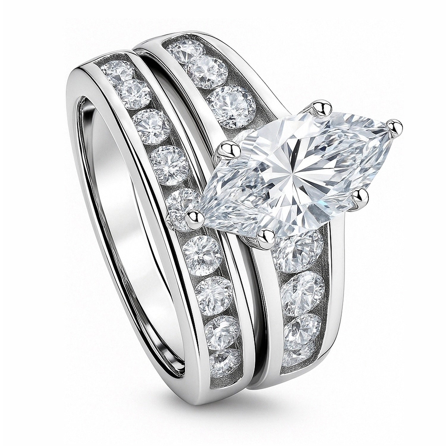 Solitaire 1.6ct Marquise CZ Ring Set in Sterling Silver
