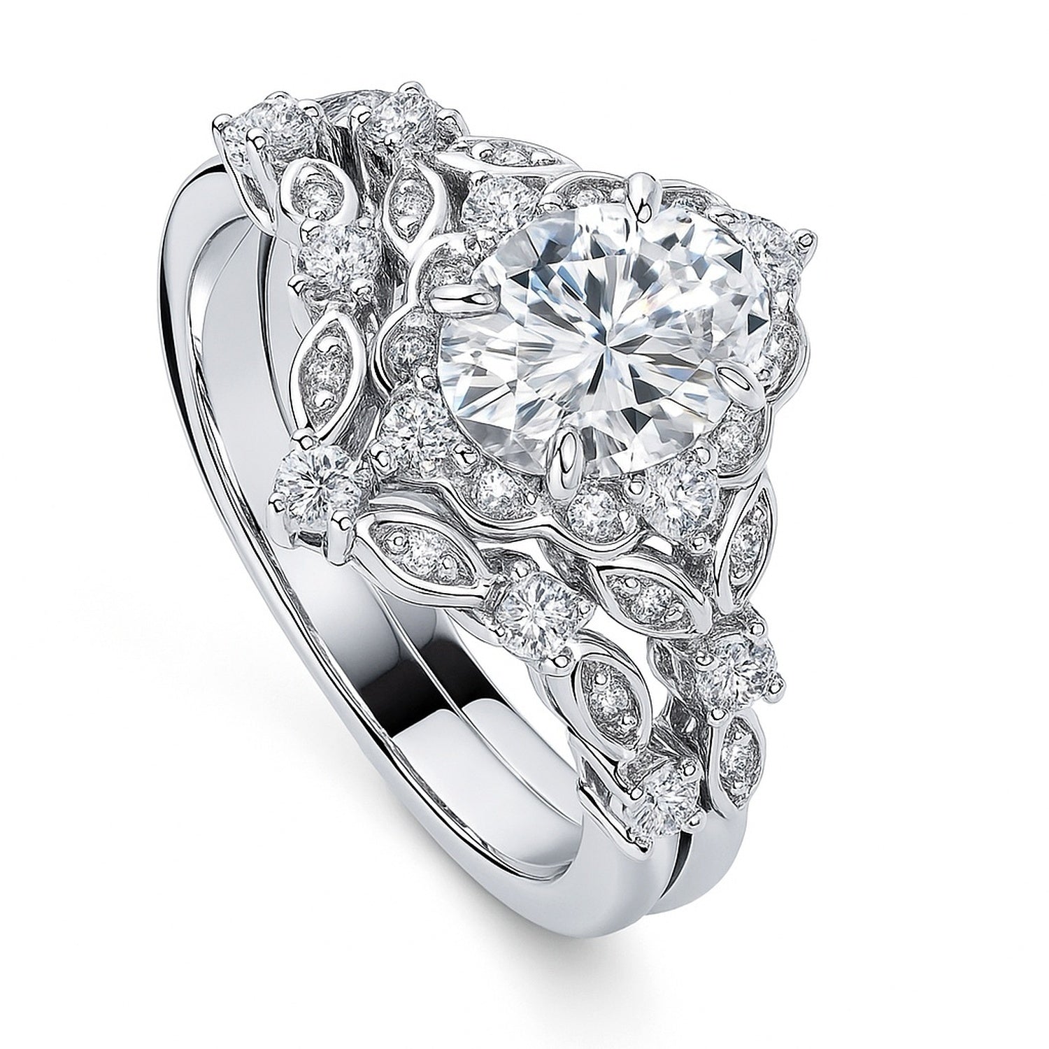 Halo Art Deco Chevron V Shaped CZ Ring Set in Sterling Silver