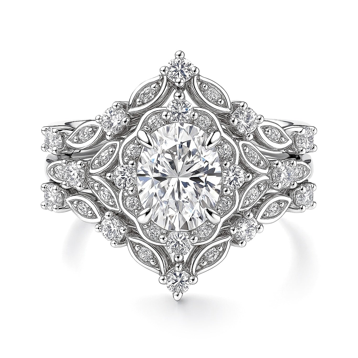 Halo Art Deco Chevron V Shaped CZ Ring Set in Sterling Silver