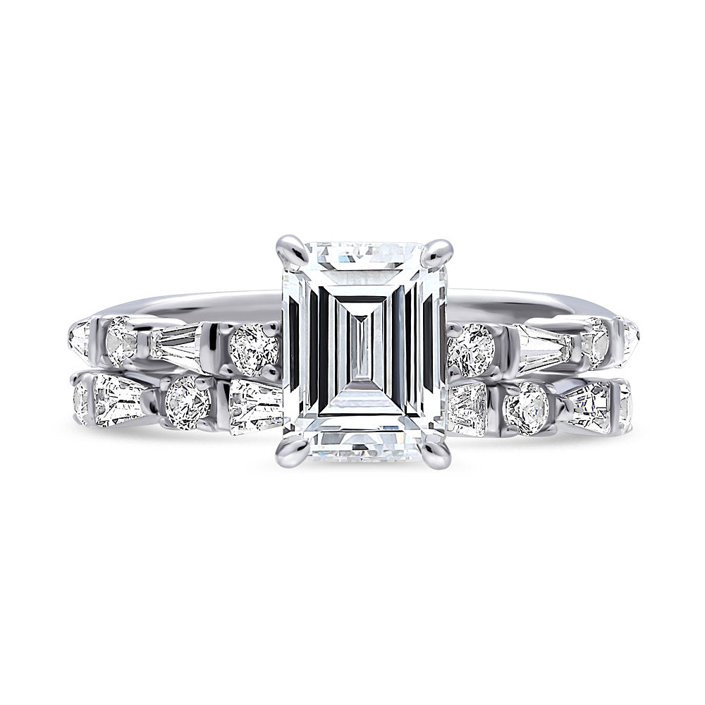 Solitaire 1.7ct Step Emerald Cut CZ Ring Set in Sterling Silver, 1 of 5