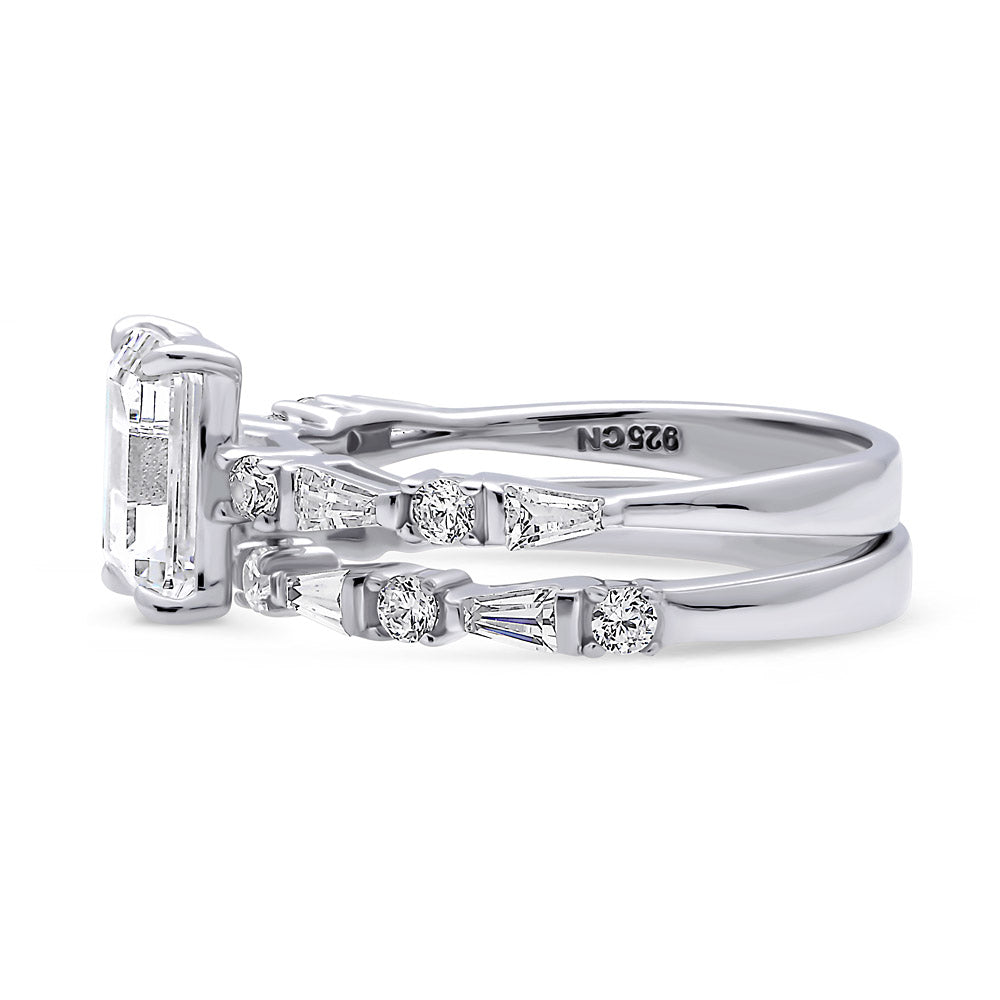 Solitaire 1.7ct Step Emerald Cut CZ Ring Set in Sterling Silver, side view