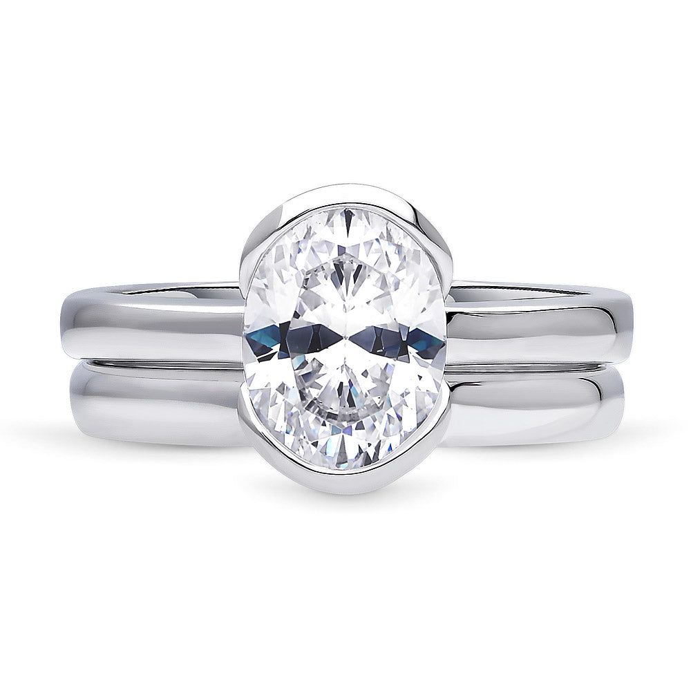Sterling Silver Solitaire CZ Wedding Engagement Ring Set #VR681-01
