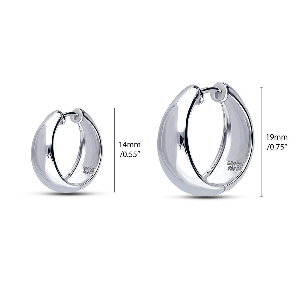 Front view of Dome Small Hoop Earrings Set in Sterling Silver 0.6-1 inch, 2-Pairs