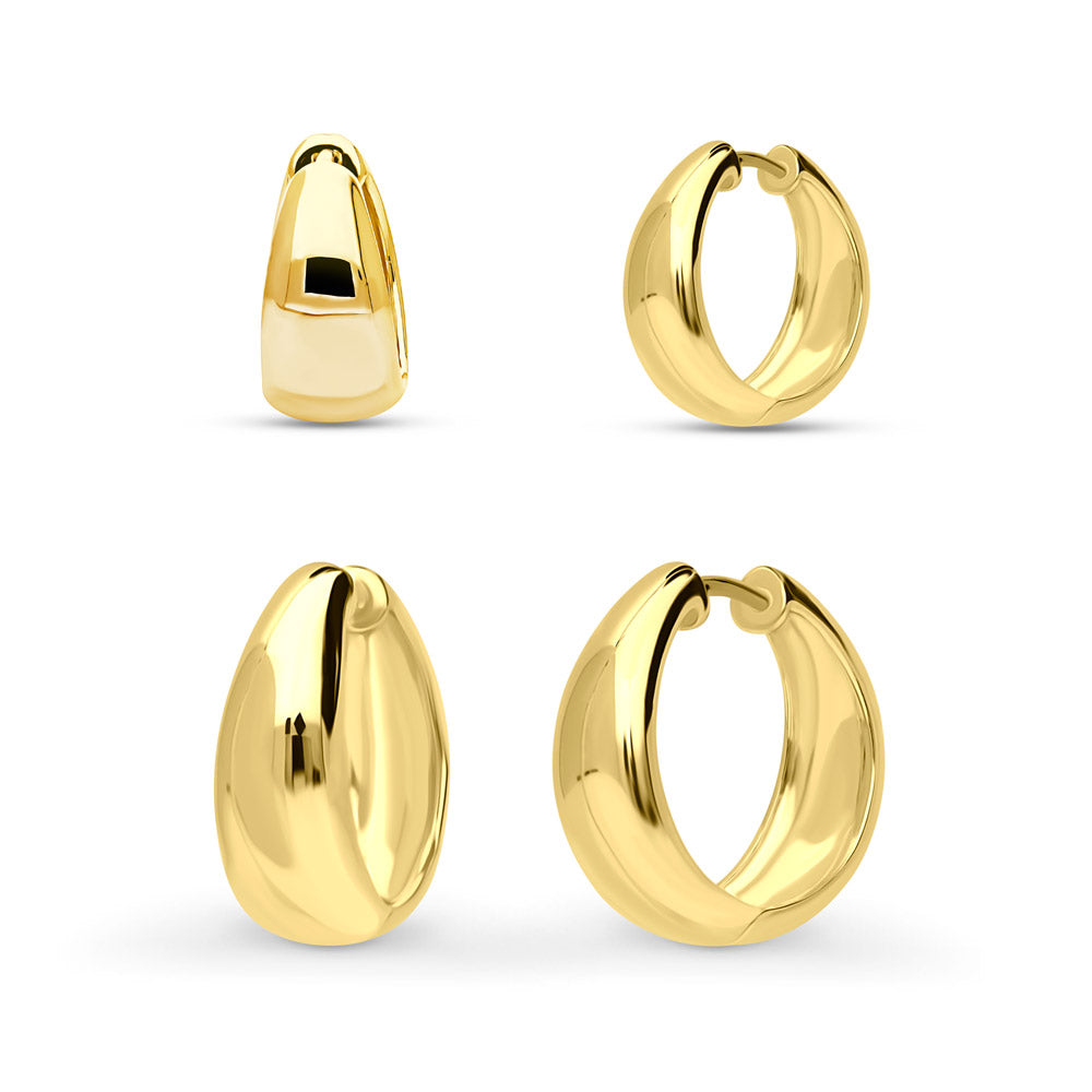 Dome Small Hoop Earrings Set in Sterling Silver 0.6-1 inch, 2-Pairs, Gold Flashed