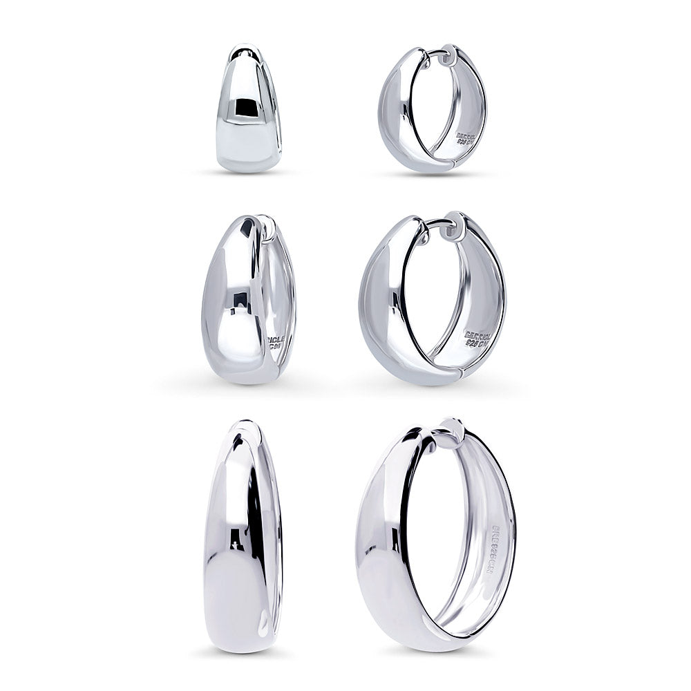 Dome Small Hoop Earrings Set in Sterling Silver 0.6-1 inch, 3-Pairs