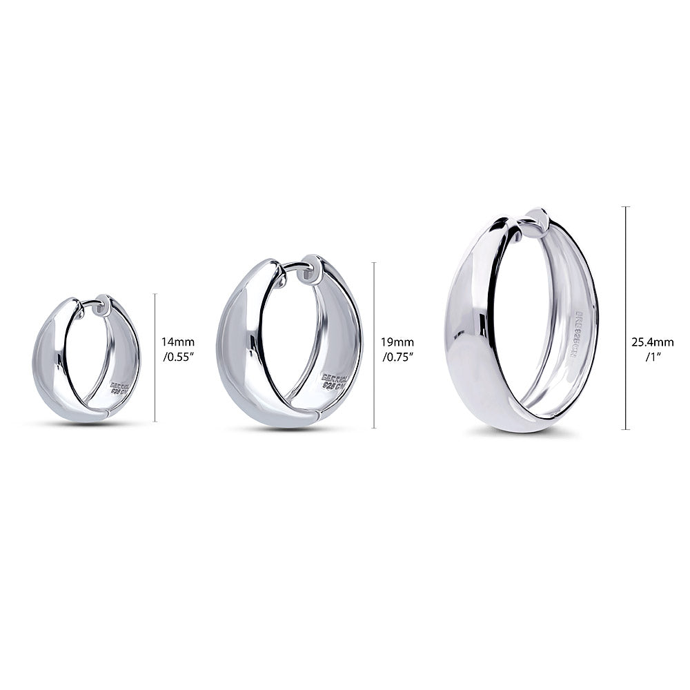 Front view of Dome Small Hoop Earrings Set in Sterling Silver 0.6-1 inch, 3-Pairs