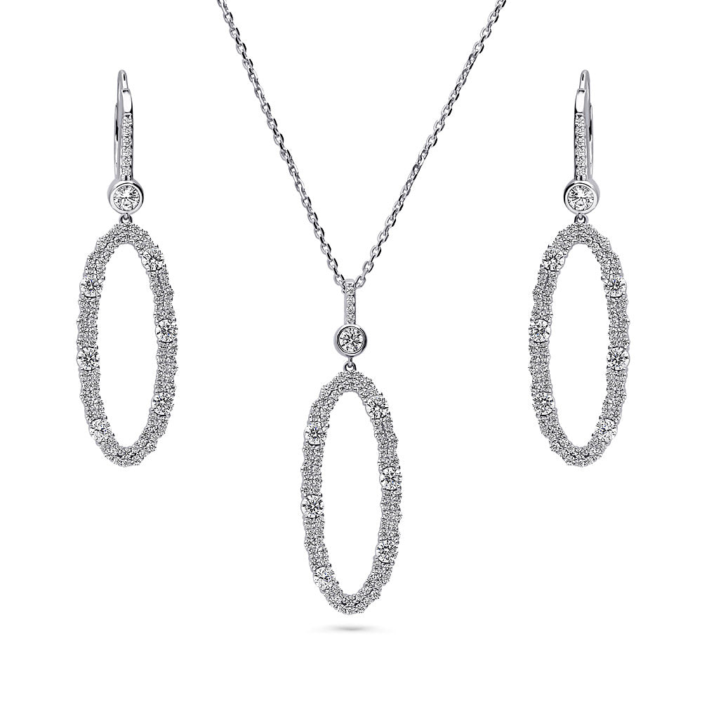 Cluster Open Oval CZ Necklace and Earrings Set in Sterling Silver, 1 of 7