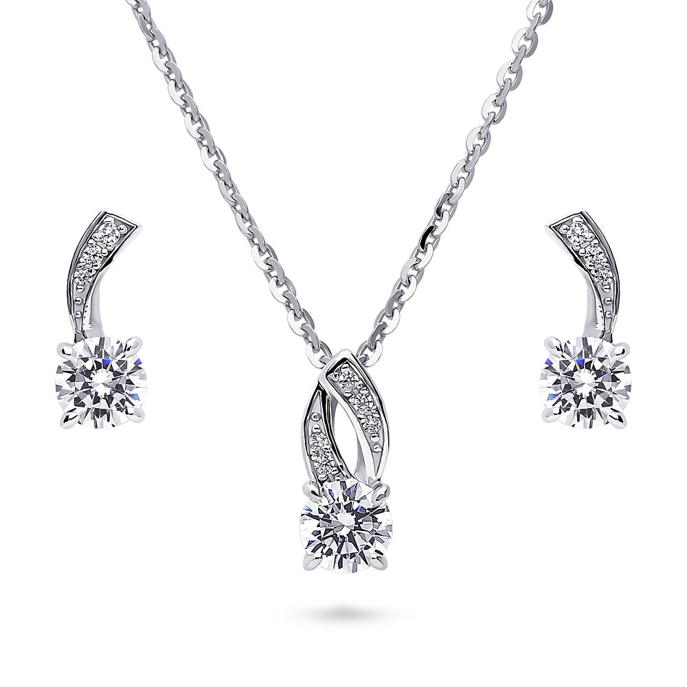 Woven CZ Necklace and Earrings in Sterling Silver