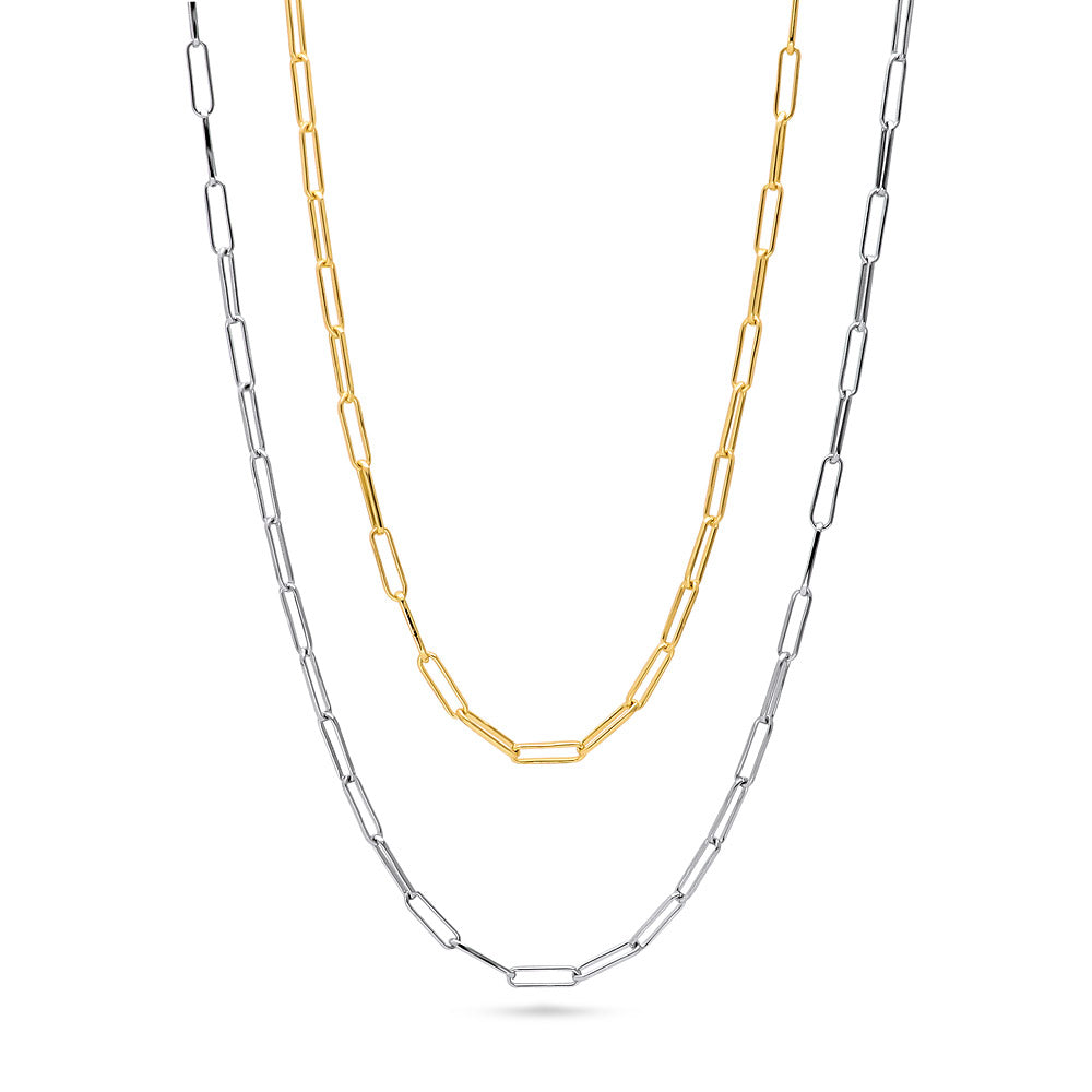 Paperclip Layered Link Chain Necklace Set in Sterling Silver 3mm