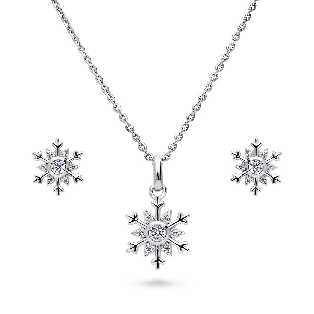 Sterling Silver Snowflake CZ Necklace and Earrings Set #VS907-01