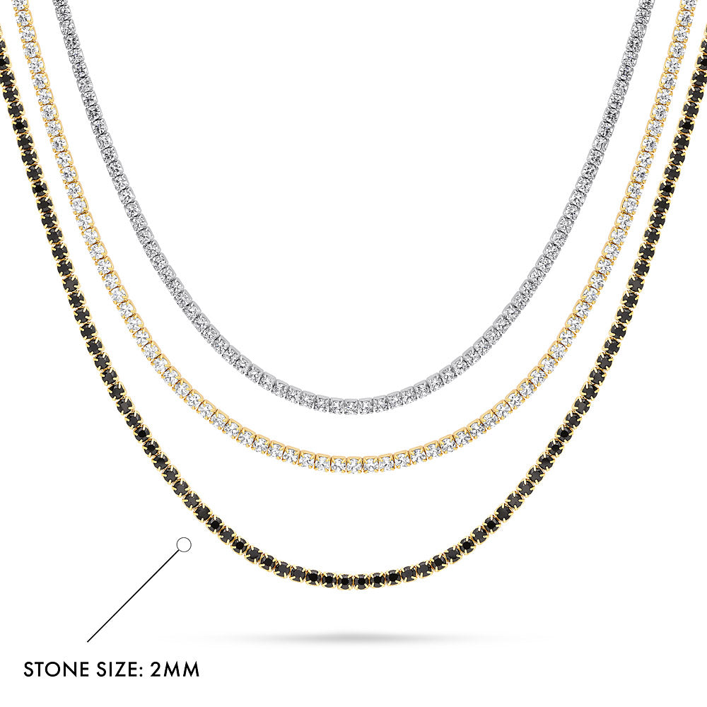 Front view of CZ Layered Tennis Choker Set in Gold Flashed Sterling Silver, 3-Piece, Style 1