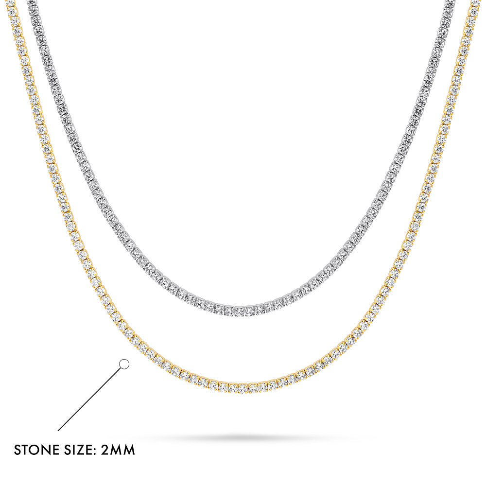 Front view of CZ Layered Tennis Choker Set in Gold Flashed Sterling Silver, 2-Piece, Style 1