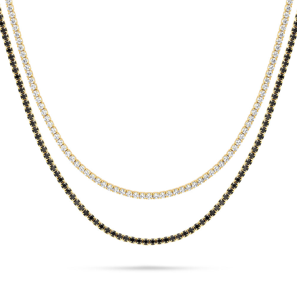 CZ Layered Tennis Choker Set in Gold Flashed Sterling Silver, 2-Piece, Style 4