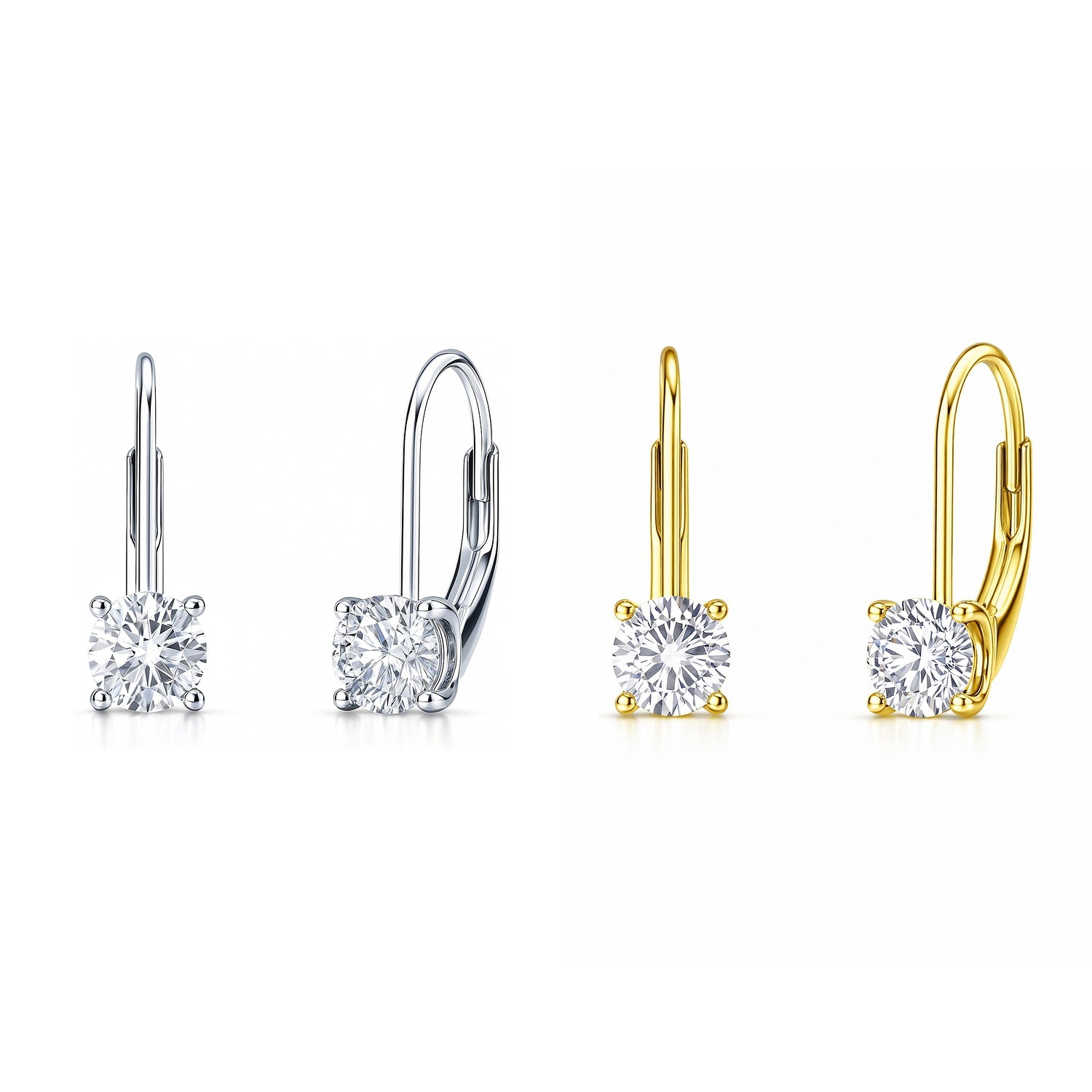 Solitaire CZ Earrings in Gold Flashed Sterling Silver, 2 Pairs