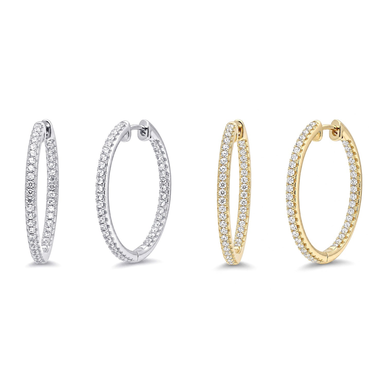 CZ Hoop Earrings in Gold Flashed Sterling Silver 0.9-1", 2 Pairs