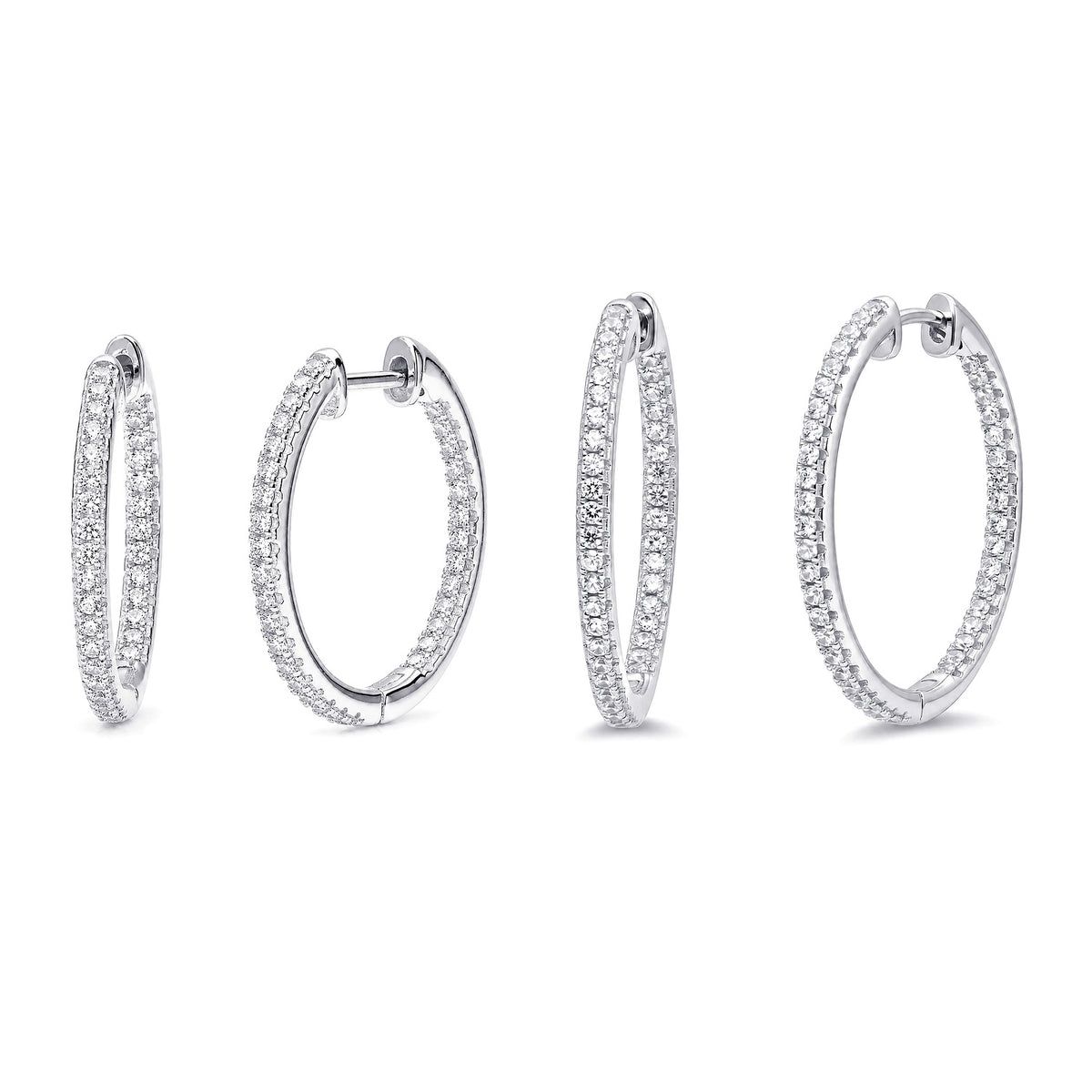 CZ Hoop Earrings in Gold Flashed Sterling Silver 0.9-1", 2 Pairs