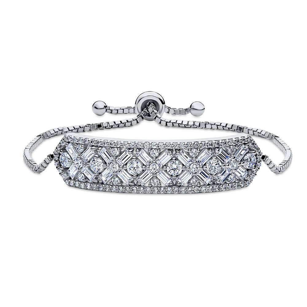 Bar Art Deco CZ Chain Bracelet in Sterling Silver