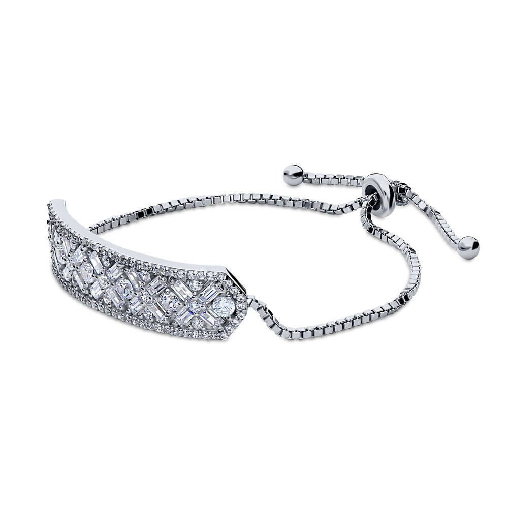 Bar Art Deco CZ Chain Bracelet in Sterling Silver
