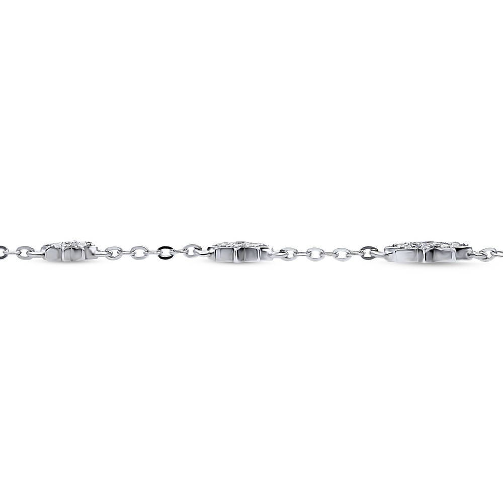 Starburst CZ Rolo Chain Bracelet in Sterling Silver