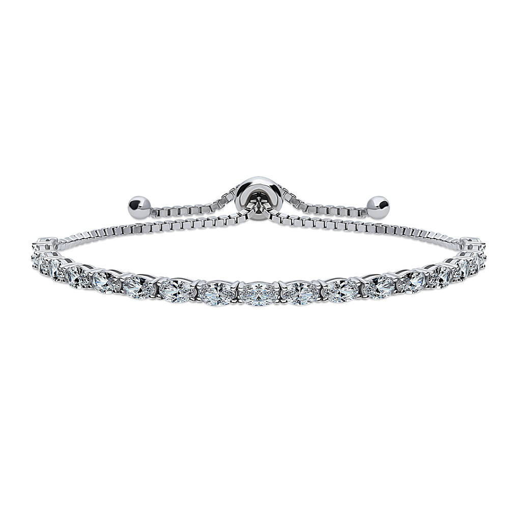 East-West Oval CZ Statement Tennis Bracelet in Sterling Silver