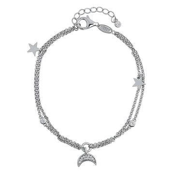 Star Crescent Moon CZ Charm Bracelet in Sterling Silver
