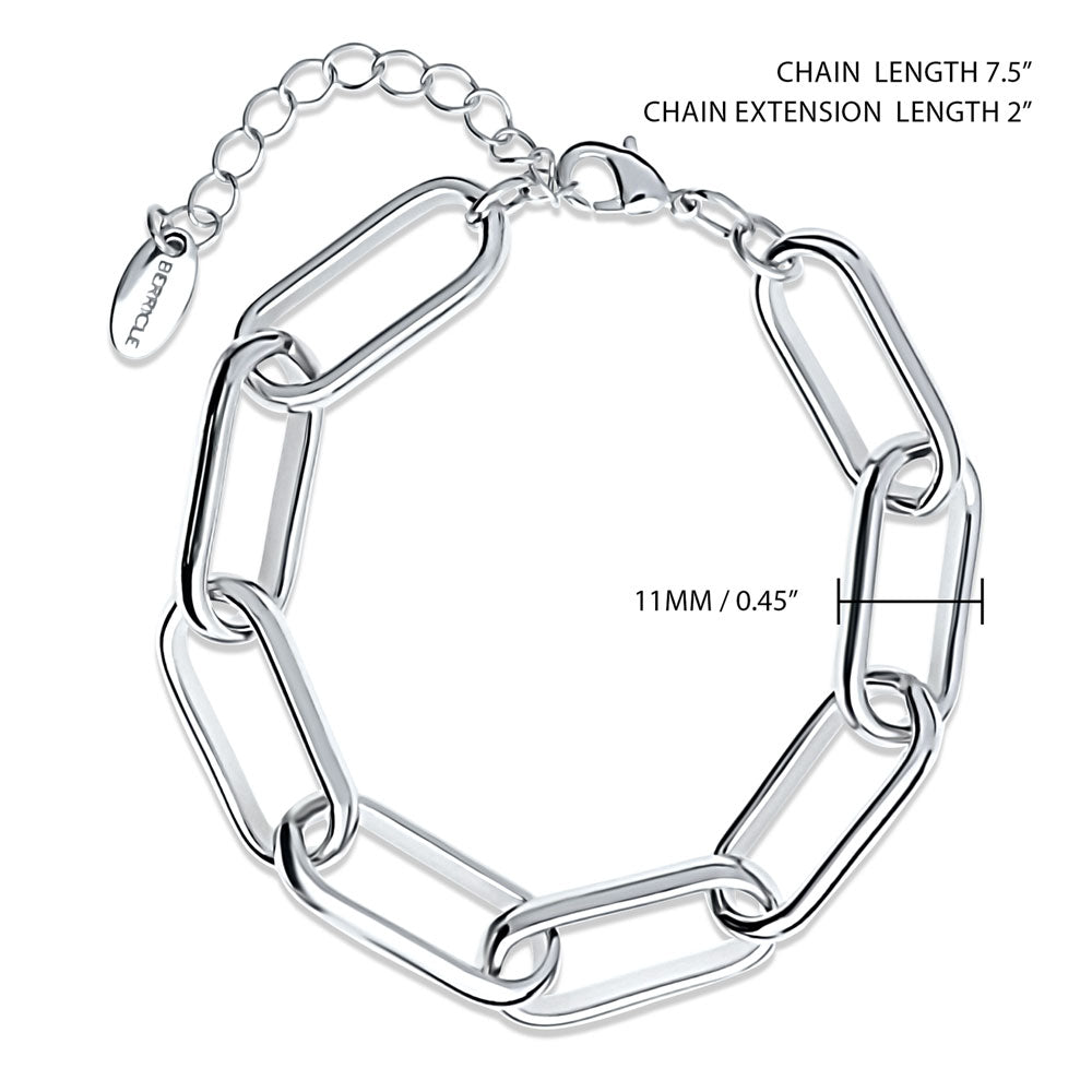 Front view of Paperclip Statement Link Bracelet in Silver-Tone