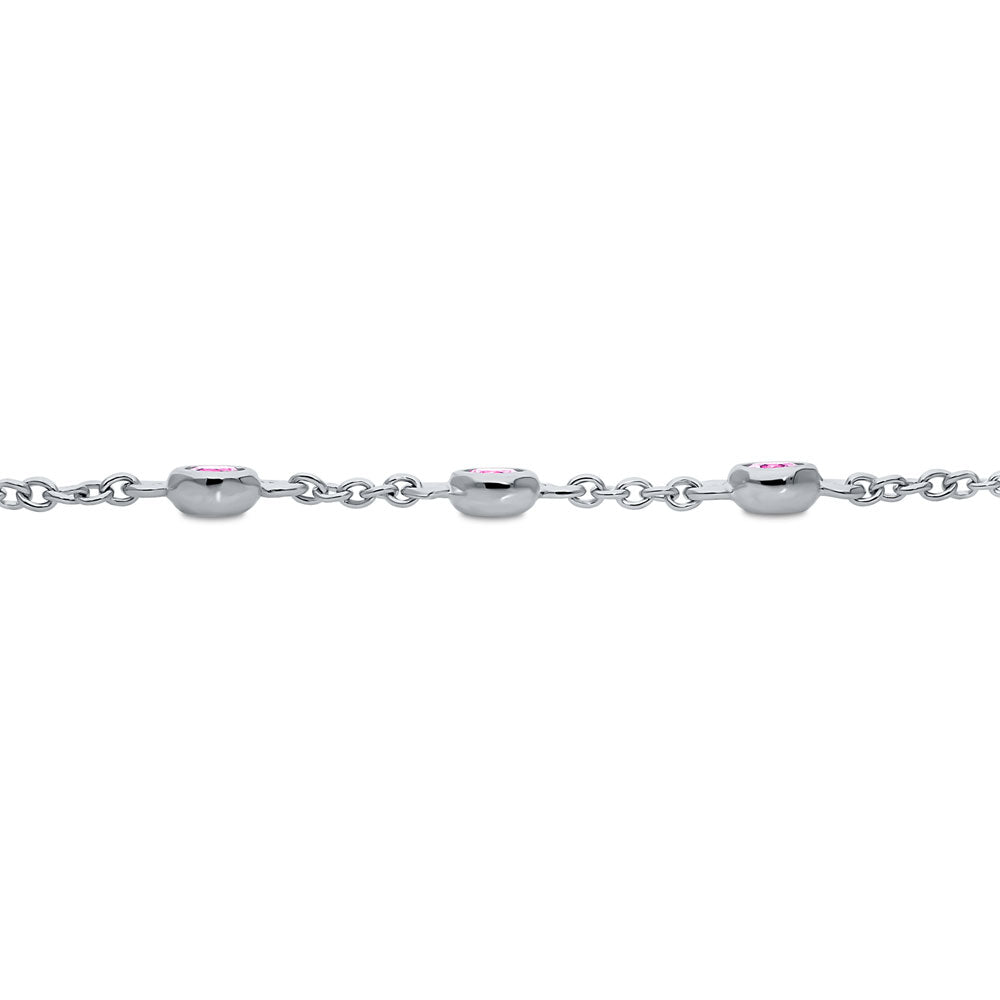 Front view of Pink CZ by the Yard Station Bracelet in Sterling Silver