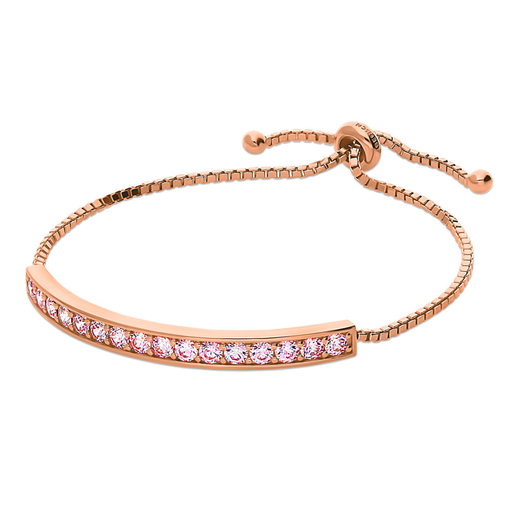 Bar Morganite Color Pave Set CZ Tennis Bracelet in Sterling Silver