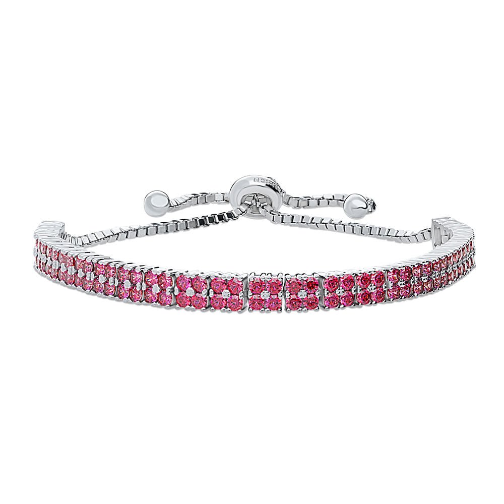 Bar CZ Tennis Bracelet in Sterling Silver, Red Color