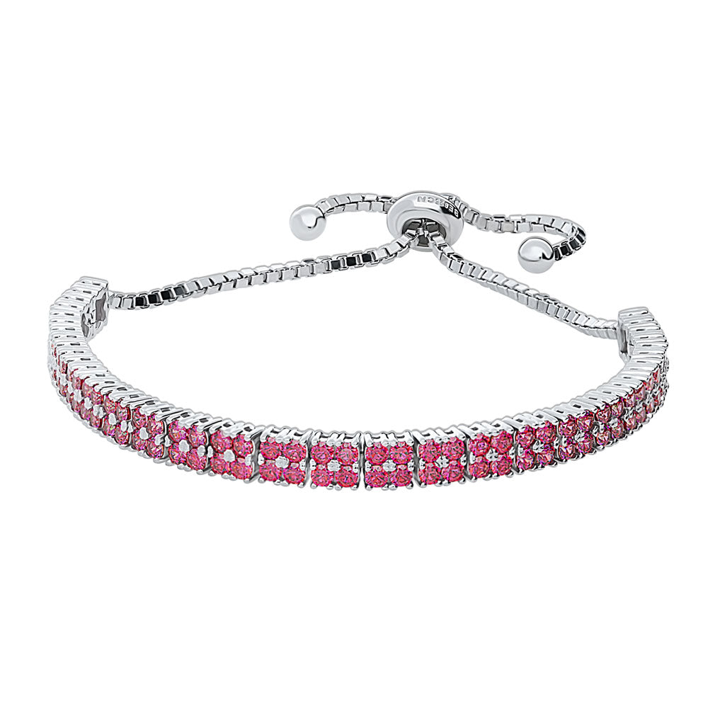 Front view of Bar CZ Tennis Bracelet in Sterling Silver, Red Color