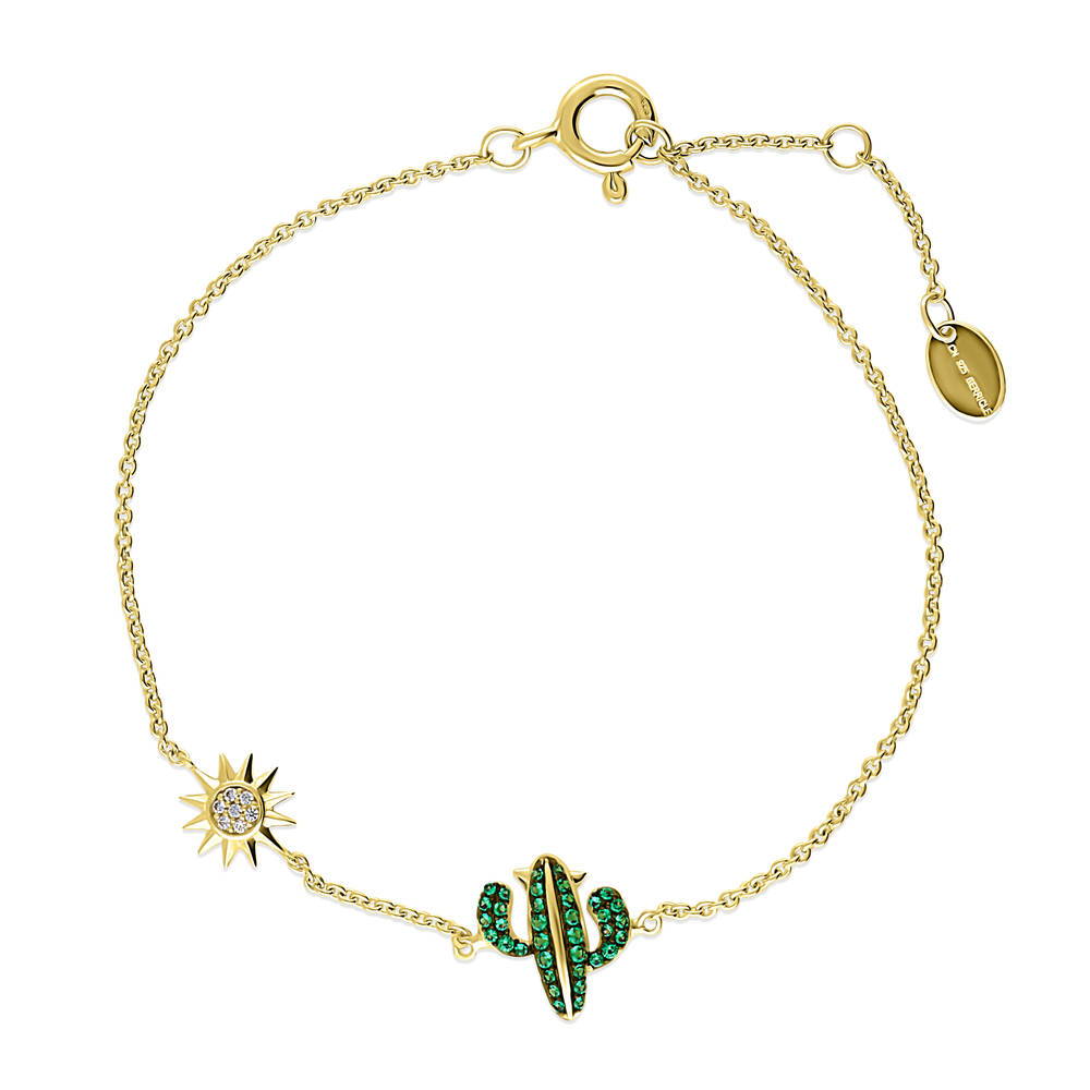 Starburst Cactus CZ Chain Bracelet in Gold Flashed Sterling Silver, 1 of 4